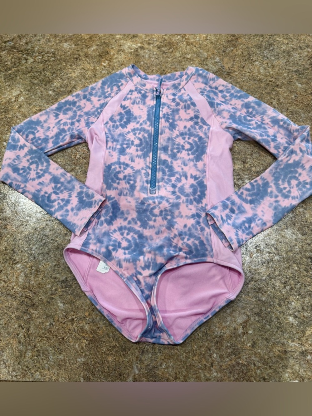 Athleta Girl Long Sleeve One Piece Swimsuit – Pink Blue Tie Dye – Size M (8-10)